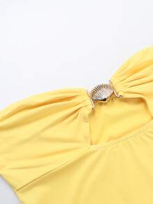 Women's Autumn Strapless Metal Color Beach Vacation Bodycon Dress - Yellow - View 7