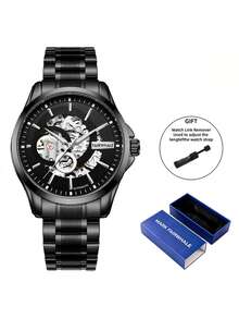 1 pieza Reloj automático mecánico de esqueleto para hombre, correa de acero inoxidable, resistente al agua 30M, reloj de pulsera casual de negocios, cristal recubierto FW-6140 - Unitalla - Ver 12