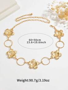 1pc Vintage Fashion Personalized Metal Textured 5-Petal Hollow Round Circle Waist Chain, Bohemian Elegant Versatile Waist Belt Suitable For Women Any Occasion - Gold - View 6