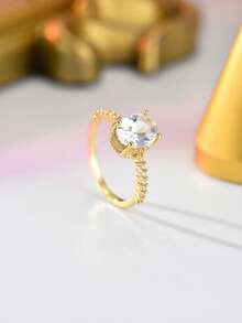 1 chiếc nhẫn đính hôn/cưới hình oval thanh lịch đính đá Cubic Zirconia, kiểu dáng cổ điển lấp lánh. - nhẫn zircon - Xem 3