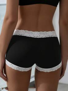 Women's Elegant & Comfortable Cooling Knit Boyshort Panties - Black and White - View 2