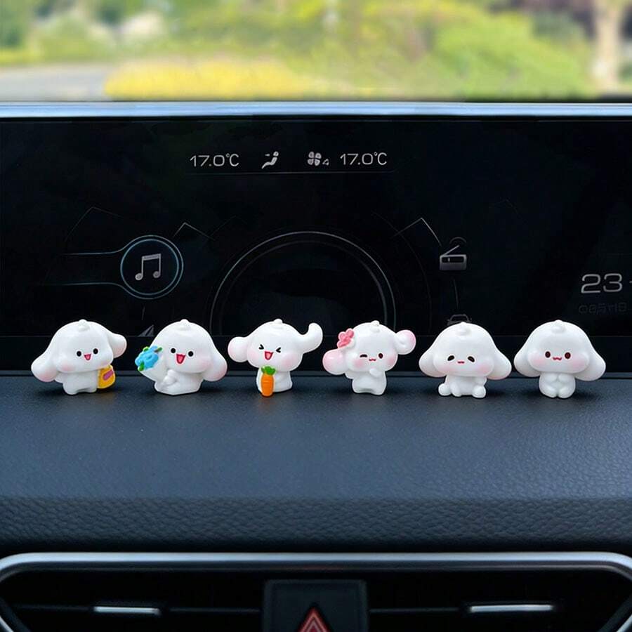 6 piezas Lindas figuritas de conejo de orejas largas con canasta de flores de primavera, accesorios de decoración miniatura para casa de muñecas DIY, decoración interior de automóvil - conejo de orejas largas - Ver 1