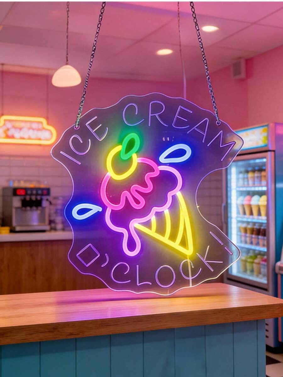 1PC Colorful Ice Cream Cone LED Neon Light Sign, Cute Wall Decor Lamp For Home, Dessert Shop, Cafe, Party,Bedroom,Milk Tea Shop,Holiday&Birthday Decoration - Multi-color light - View 1