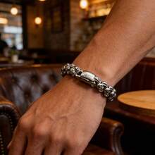 1pc Men's Skeleton Chain Bracelet, Gothic Alloy Bracelet, Punk Rock Bicycle Style Declaration Jewelry - 骷髏頭手鍊 - 查看 4