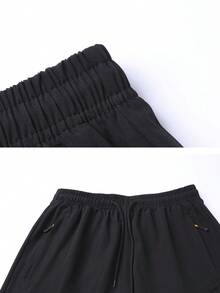 Men's Solid Color Drawstring Waist Sports Shorts, Lightweight Casual Shorts For Daily & Outdoor Wear - Black - View 6