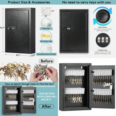 KYODOLED - Gabinete para llaves de bloqueo 40 llaves con código soporte pared con ganchos para llaves y etiquetas para el hogar oficina negocios 2.5 pulgadas de