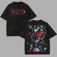 Hollow Knight Silksong Hornet Vessel Princess Double-Sided Graphic Tee, Anime Manga Style, Game Merchandise, Men's Graphic Tee, Gaming Apparel, Classic Vintage Top, Cosplay. - 黑色 - 查看 2
