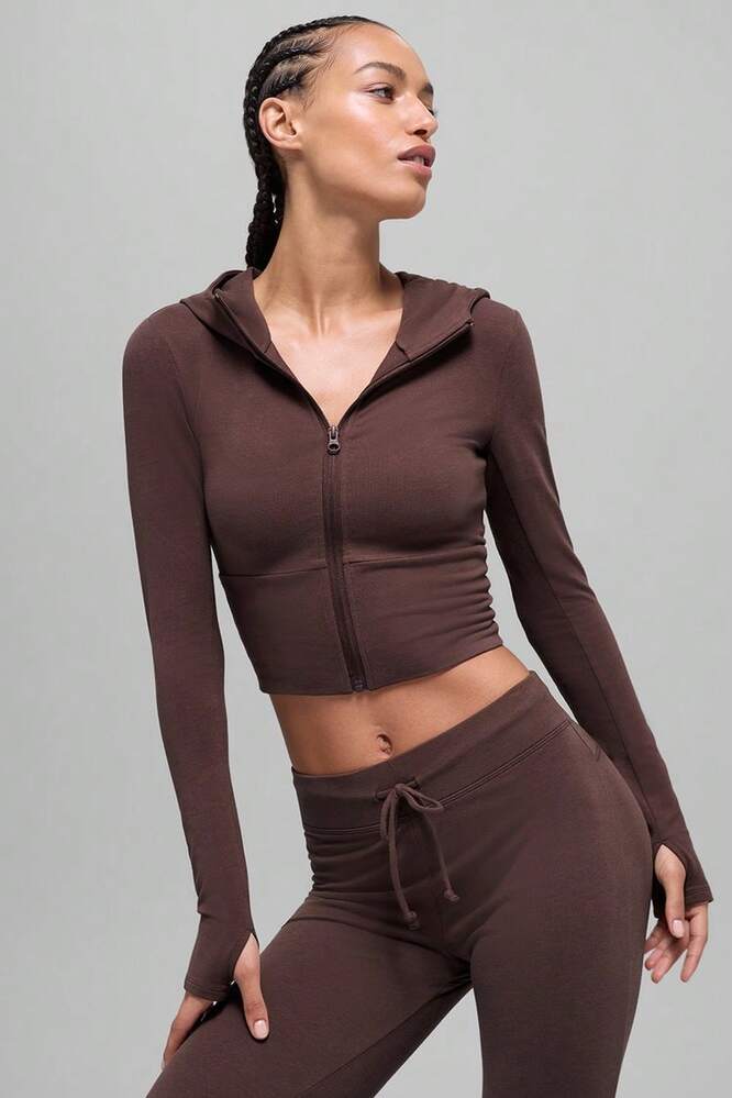 Alo Yoga Sway Full Zip Hoodie Snug Fit Women's Brownstone W3980r