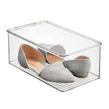 iDesign - Caja de zapatos apilable con tapa abatible para cuñas o sandalias juego de 2 transparente fabricado en Estados Unidos - Transparente - Ver 9