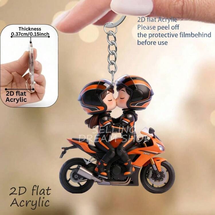 1/6 Scale 2D Flat Mini Motorcycle Rider And Passenger Keychain Pendant, Cute Motorcycle Keychain Suitable For Car Keys, Backpacks, Phone Accessories (Unisex Biker Memorabilia) - A - View 3