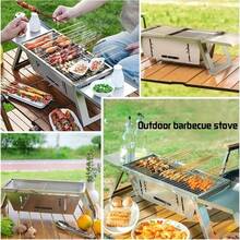 1pcStainless Steel BBQ Grill Outdoor Charcoal Thickened Foldable BBQ Rack Household Small One-Second Foldable Charcoal Skewer Oven, Portable Charcol BBQ Grill, Suitable For Small Outdoor BBQ For 3-5 People, Foldable Design, Stainless Steel Material, Travel Mini Grill, Suitable For Outdoor Camping, Picnic Gatheri Durable And Easy To Clean [Holiday Gift For Wife And Mother] Random Style And Color - Stainless Steel Barbecue Grill - View 6