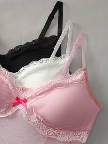 3pcs/Set Women's Solid Color Sexy Mesh Top, With Detachable Lining And Lace Patchwork, Adjustable Spaghetti Straps, Open Back Design, Semi-Transparent Mesh Top, Versatile Styling, Fashionable Personalized, Unique Cut Layered Top Set - Multicolor - View 6