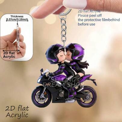 1/6 Scale 2D Flat Mini Motorcycle Rider And Passenger Keychain Pendant, Cute Motorcycle Keychain Suitable For Car Keys, Backpacks, Phone Accessories (Unisex Biker Memorabilia)