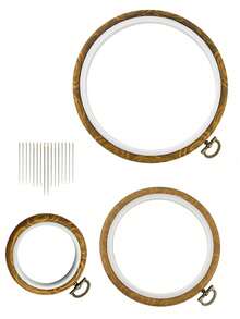 Vintage Embroidery Hoop Set (With Needles) - 3 Sizes Of Round Embroidery Hoops (8.2cm/13.7cm/17.3cm) + 16 Assorted Embroidery Needles, Complete Set For Cross Stitch, Embroidery, DIY Handicrafts - Antique Embroidery Hoop - View 9