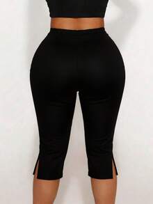 Quần legging lửng 7/8 ôm sát, co giãn cao, màu đen, dành cho nữ, cỡ lớn, màu sắc phù hợp cho mùa hè. - màu đen - Xem 3