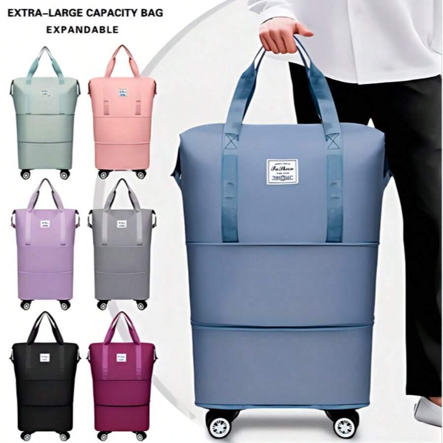 Large Capacity Wheeled Travel Tote Bag, Detachable 360° Rotating Wheels Foldable Suitcase, Waterproof Wet & Dry Separation Expandable, Business Trip Maternity Storage Universal Gift (Wheel Color Random, Packaged Separately From Suitcase) - Multicolor - View 1