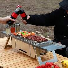 1pcStainless Steel BBQ Grill Outdoor Charcoal Thickened Foldable BBQ Rack Household Small One-Second Foldable Charcoal Skewer Oven, Portable Charcol BBQ Grill, Suitable For Small Outdoor BBQ For 3-5 People, Foldable Design, Stainless Steel Material, Travel Mini Grill, Suitable For Outdoor Camping, Picnic Gatheri Durable And Easy To Clean [Holiday Gift For Wife And Mother] Random Style And Color - Stainless Steel Barbecue Grill - View 7