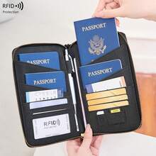 New RFID Anti-Magnetic Passport Bag, Long Zipper Passport Holder, Multifunctional Travel Ticket And Document Organizer - 黑色 - 查看 13