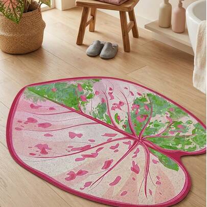 1pc Pink Leaf Shaped Printed Carpet, Cute & Cozy Style, Adorable Decorative Mat, Playmat, Decorative Rug, Bedroom Decor, Living Room Carpet, Home Decor, Outdoor Rug, Washable Carpet, Graduation Gift