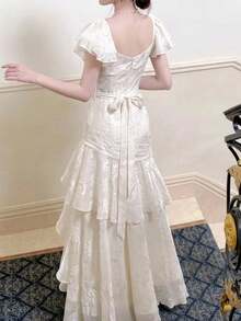 Đầm dạ hội kiểu Pháp thanh lịch, sang trọng, xếp ly hình bướm, thích hợp cho Ngày của Mẹ mùa xuân hè. - Màu be - Xem 5