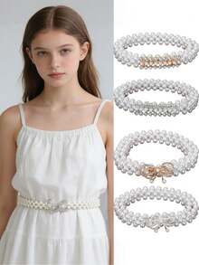 Thin Faux Faux Pearl Belt Girl's Elastic Elegant Waist Belt Decorative Dress Belts Waist Party Accessories - Multicolor - View 3