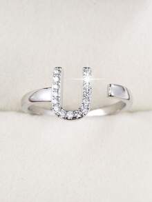 1pc Minimalist Letter Design Cubic Zirconia Inlaid Adjustable Ring For Women - Multicolor - View 44