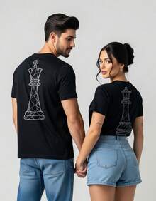 Couple's Set Of 2 Matching King And Queen Checkered Shirts, 100% Cotton - Estampado en blanco y negro, talla GG - Ver 9