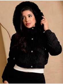 PUFF JACKET - WARM AND LINED WINTER JACKET - COAT - WOMEN'S COLD WEATHER BLOUSE FOR PARTIES - Black - View 3