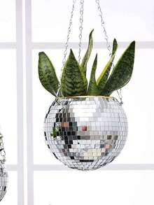 1pc Disco Ball Planter, Hanging Mirror Ball Plastic Planter, Gardening Basket, Disco Planter, Holiday Decor, Home Decor, Room Decor, Wall Decor, Birthday/Graduation Gift - Silver - View 9