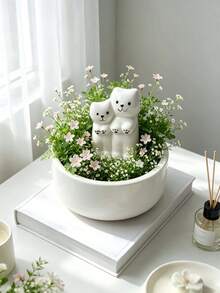 1 pieza Maceta de resina con diseño de gato lindo, escultura de gato padre-hijo, maceta para suculentas, esencial para amantes de los gatos para interior/exterior, regalo decorativo adorable para el hogar, adecuado para mamás de plantas, damas, estudiantes, cumpleaños, inauguración de casa, decoración de escritorio - Múltiples estilos - Ver 3