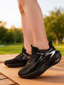 BALTEOP Women's Lace-Up Black Breathable Comfortable Lightweight Geometric Pattern Running Shoes With Bouncy Popcorn Soles - Black - View 5
