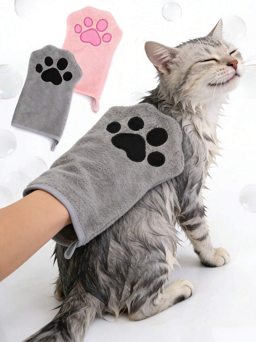 1pc Pet Bath Towel Glove, Suitable For Dogs & Cats, Thickened Absorbent, Quick Drying & Fur Enhancing - View 1
