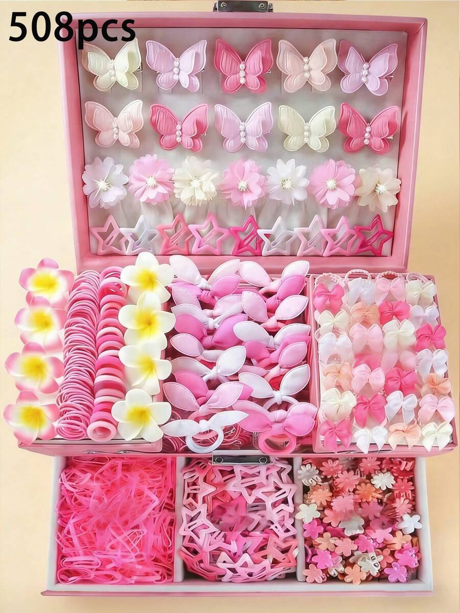 508 piezas Conjunto de clips para el cabello con moño lindo, clips para el cabello con flores, lazos para el cabello básicos, ganchos pequeños, combinación de lazos para el cabello con moño, adecuado para el uso diario de niñas - Multicolor - Ver 1