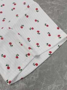 Bộ 2 món/Bộ mùa hè mới rộng rãi dễ thương họa tiết hoa hồng tay ngắn và quần short, thích hợp mặc ở nhà và mặc ngoài - Đỏ và trắng - Xem 8