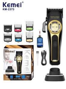 Kemei Máy cắt tóc điện KM-2373, máy tỉa tóc không dây chuyên nghiệp dành cho nam giới kèm đế sạc, dụng cụ tạo kiểu râu, kéo cắt tóc chất lượng cao (1 chiếc) - Xem 3