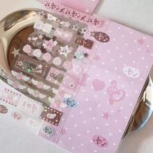 Pink-Brown Tone Musical Note, Strawberry & Star Pattern Shiny Stickers, Korean Style Phone Case Decorative Stickers, School Supplies, Back To School Stickers, Sticker Book - Musical Note Laser Stickers - View 7