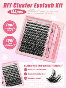 Bộ dụng cụ tự làm mi giả D-Curl 144 sợi, dài 9-16mm, bao gồm dụng cụ uốn mi, keo dán mi, chất làm kín, bộ mi giả và mi giả. - màu đen - Xem 5