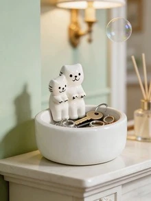 可爱猫咪造型首饰托盘,萌趣动物收纳盘,实用装饰收纳盒,适用于玄关、梳妆台、办公桌,非常适合收纳小饰品,精美家居装饰礼品,猫咪爱好者的理想之选 - A - 查看 5