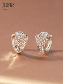 Hihho 1 Pair French Hollow Heart Fully Paved Rhinestone Earrings, Unique Starry Design, Fashion Classic Elegant Earrings For Women, Suitable For Commuting, Shopping, Daily Matching - Heart-shaped Earrings - View 4