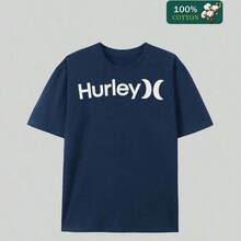 Ropa De HombreMen's Hurley Graphic T-Shirt - Navy Blue With White Logo Print, Vintage-Inspired Cotton Tee For Summer Casual Wear, All-Day Comfort & Fade-Resit Ink, Everyday Ential For Beach Or Street StyleLoose And Comfortablegraphic Tees Manfinity Hombre - Màu xanh hải quân - Xem 6