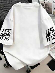 大尺碼女款T恤，印有「IT IS WHAT IT IS」標語，適合春夏穿著，適合日常休閒穿著 - 白色 - 查看 2