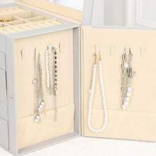 PU Leather Jewelry Box With Mirror, Large Capacity Jewelry Storage Box For Necklaces, Rings, Earrings, Bracelets, Lockable Gift Box With Mirror, Multifunctional Jewelry Organizer Box With Drawers - Portable Jewelry Box - View 7