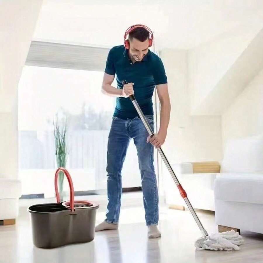 Spin Mop Bucket Cleaning System With 3 Microfiber Mop Heads, Hands-Free Self-Cleaning Wringer, Extendable Handle, Ideal For Effortless Home And Commercial Floor Cleaning - DTT01 - 查看 1
