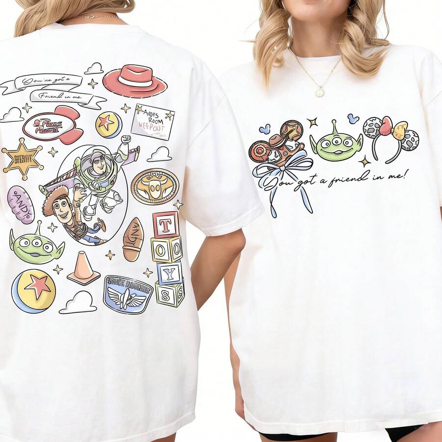 Disney  Disney  Toy Story Shirt, Woody Buzz Rex Hamm Tee, Pizza Planet Shirt, Disney And Magic Kingdom Trip Tee - trắng - Xem 1