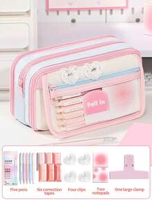 1pc Upgraded 13-Layer Material Dopamine Student Heart-Shaped Stationery Bag Set, Desktop Stand Large Capacity Stationery Storage Pencil Case, Multi-Functional Anti-Dirty High-Quality Stationery Bag, Suitable For Storing Calculator, Notebook And Pens - Suitable For School, Office And Travel - Suitable For Students, Professionals, Unisex, Stationery Storage Box, Multi-Functional Storage Box, Zipper Closure, Pencil Case - Multicolor - View 12