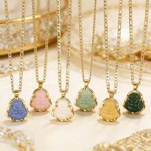 1pc 14K Gold Plated Buddha Pendant Necklace, Unisex, 3mm Flat Figaro Chain Necklace - 佛 - 查看 6