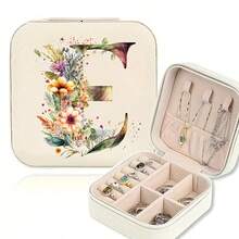 1pc Small Jewelry Box, Portable Jewelry Storage Box With 26 Alphabet & Flower Design, Floral Letter Mini Flocked Lining Jewelry Box - Zipper Pouch, Suitable For Rings, Necklaces, Earrings & Studs - Durable Travel-Friendly Design, Great For Travel And Home Use, Jewelry Box - Multicolor - View 4