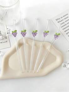 1/2pcs Reusable Glass Straw, Decorated With Cute Purple Grape Design, Fresh Fruit Aroma, Ideal For Cold Drinks, Also A Sweet Gift For Friends And Family. Suitable For Milkshakes, Cocktails, Iced Coffee, Summer Beverages, Pool Parties, Weddings, Graduation Parties, Girls' Parties, Beach Essentials, Photo Props, Easy To Clean, Perfect For Mother's Day, Father's Day Gifts. - 1 - View 8