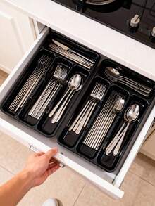 1pc Silver Drawer Organizer Box, Suitable For Small Drawers, Kitchen Utensil Organizer Box For Forks And Spoons, Cutlery Storage Tray, Japanese Style Cabinet Organizer With Compartments For Chopsticks, Knives And Forks, Plastic Divider Storage Organizer - Multicolor - View 5
