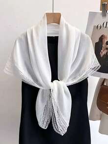 1 Stück eleganter einfarbiger quadratischer Spitzenbesatz Kopftuch für Damen, vielseitig als Kopfbedeckung, Schal und Haarzubehör verwendbar, geeignet als modisches Casual-Accessoire für den Sommer, Reiseessential, Strandtuch - Verschiedenfarbig - Übersicht 8